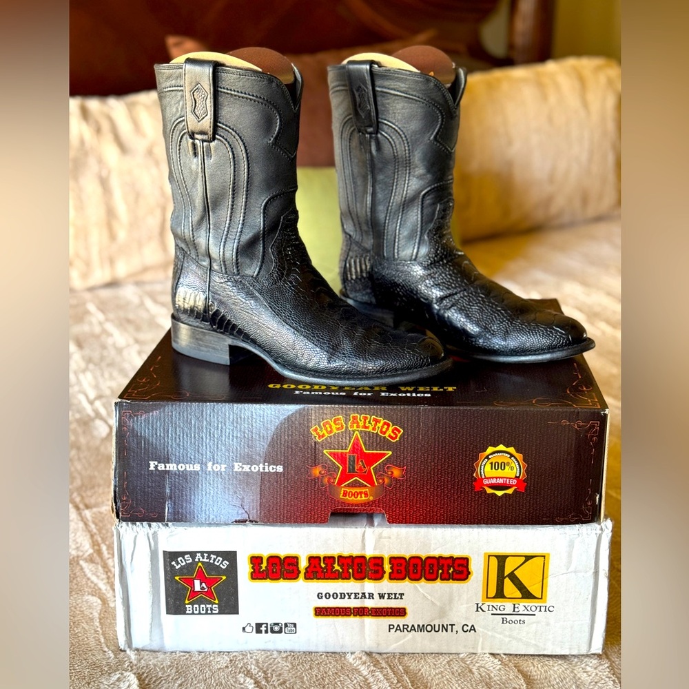 Los Altos Handcrafted Genuine Ostrich Leg Leather Roper Cowboy Boot Model #69050